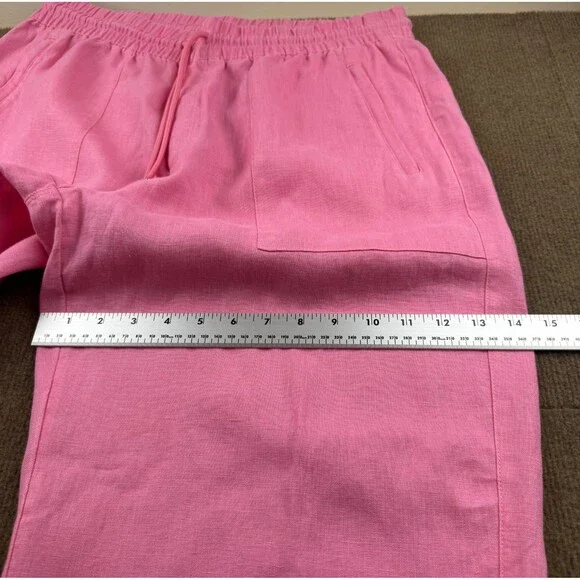 ATHLETA Retreat Linen High Rise Wide Leg Pants Women's L Pink Slit Draw String - Picture 15 of 16